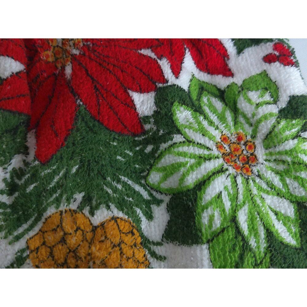 Vintage 1980s Christmas Holiday Poinsettia Kitchen Towels Set of 3 New Deadstock - Picture 2 of 7